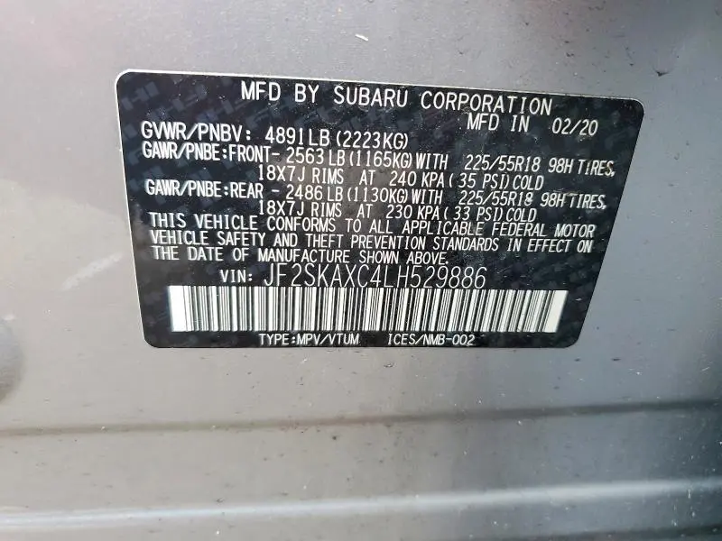 2020 SUBARU FORESTER TOURING  