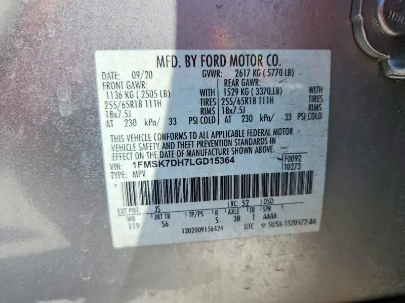 2020 FORD EXPLORER XLT  
