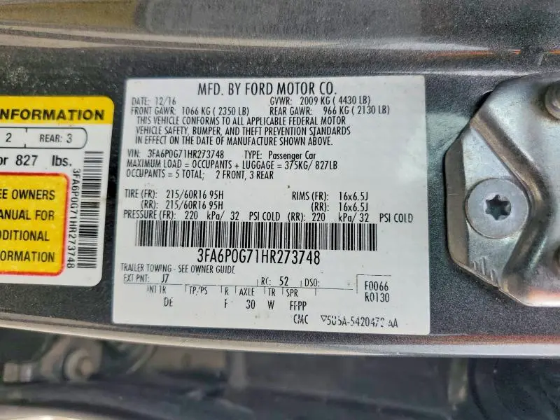 2017 FORD FUSION S  