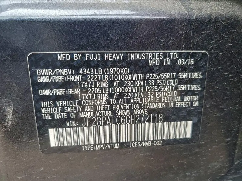 2016 SUBARU CROSSTREK LIMITED  