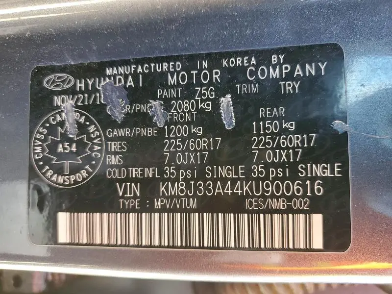 2019 HYUNDAI TUCSON SE  