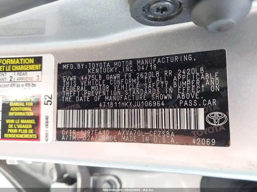 2018 TOYOTA CAMRY SE