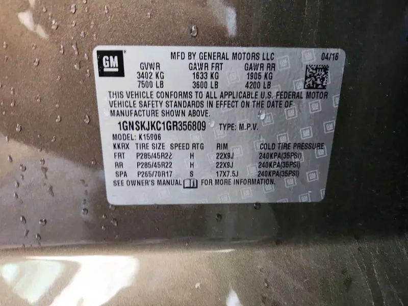 2016 CHEVROLET SUBURBAN K1500 LTZ  
