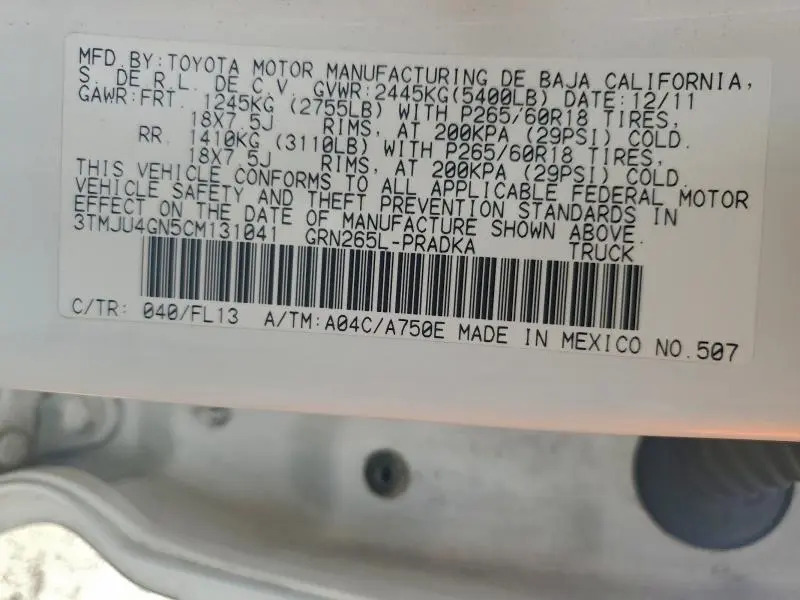 2012 TOYOTA TACOMA DOUBLE CAB PRERUNNER  