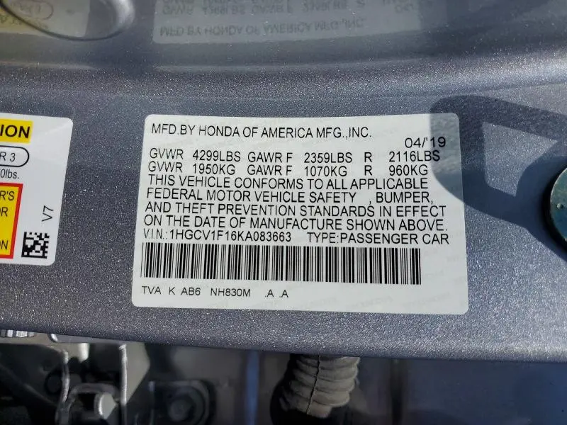 2019 HONDA ACCORD LX  