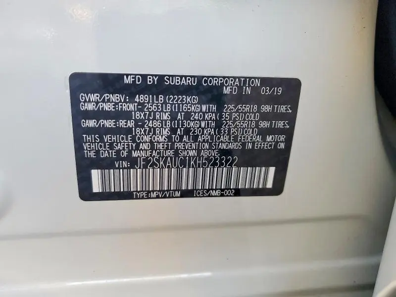 2019 SUBARU FORESTER LIMITED  