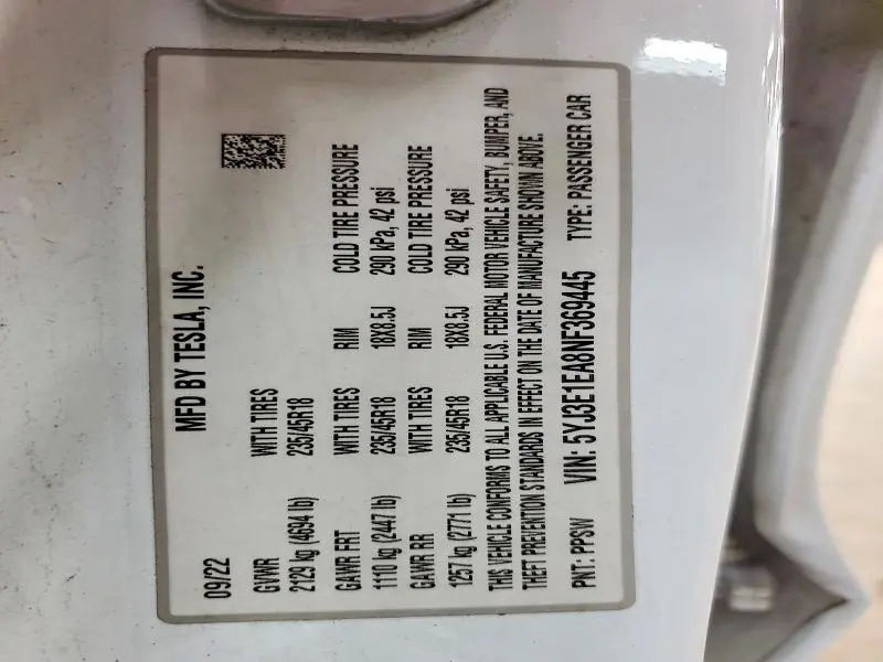 2022 TESLA MODEL 3   