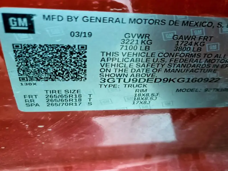 2019 GMC SIERRA K1500 SLT  