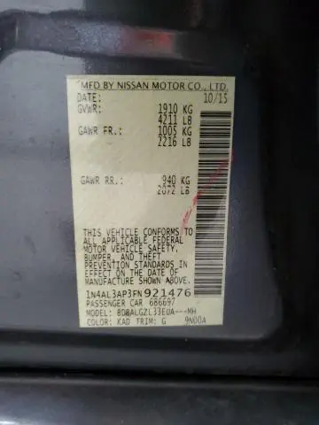 2015 NISSAN ALTIMA 2.5  