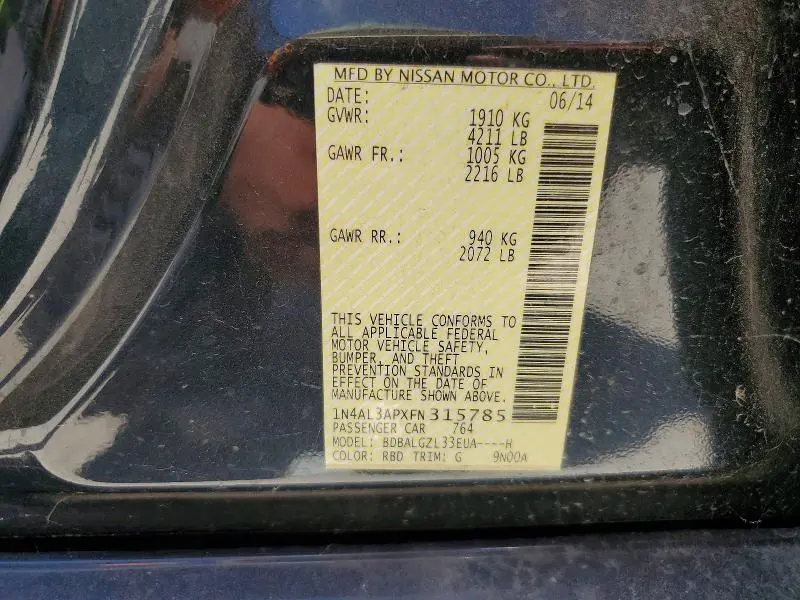 2015 NISSAN ALTIMA 2.5 S  