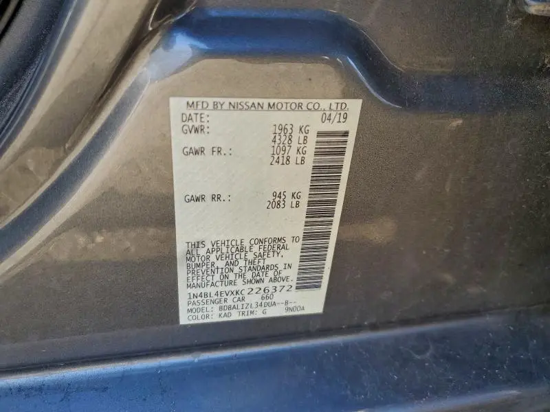 2019 NISSAN ALTIMA SL  