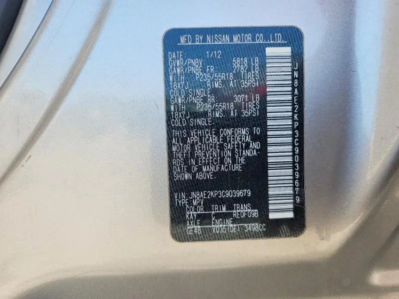 2012 NISSAN QUEST S/SV/SL/LE  