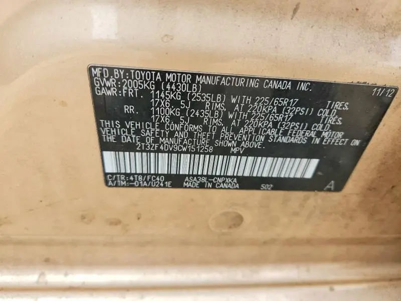 2012 TOYOTA RAV4 BASE  