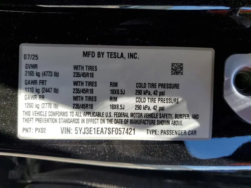 2025 TESLA MODEL 3   