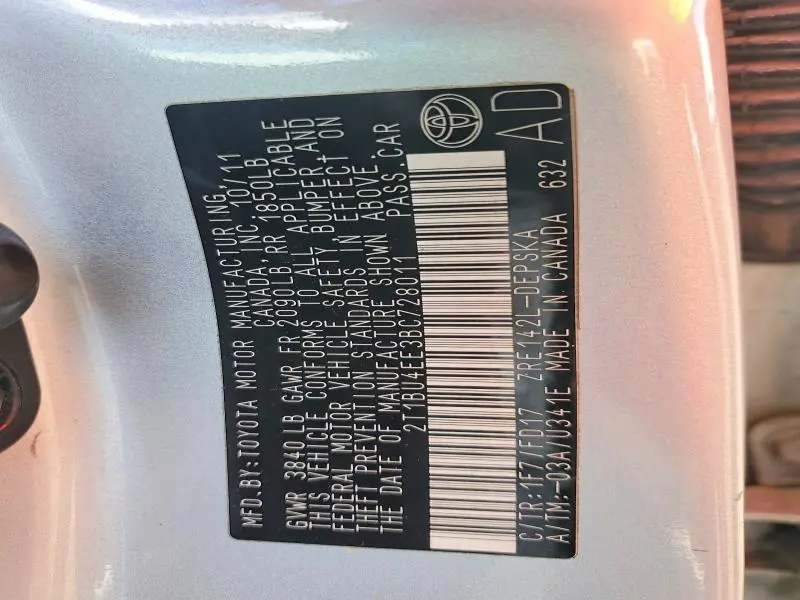 2011 TOYOTA COROLLA S  