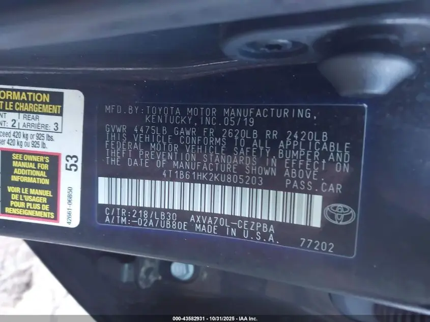 2019 TOYOTA CAMRY XSE