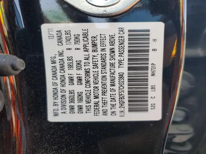 2012 HONDA CIVIC LX  