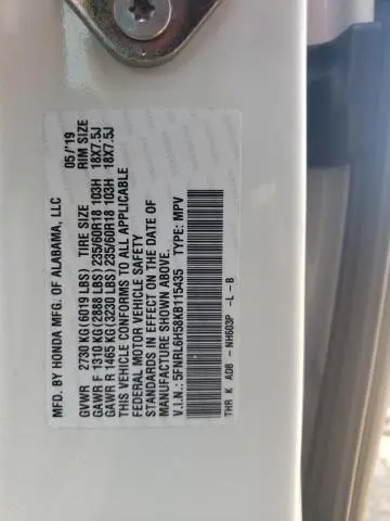 2019 HONDA ODYSSEY EX  