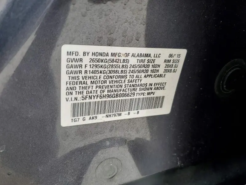 2016 HONDA PILOT TOURING  