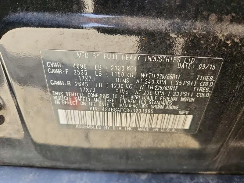 2016 SUBARU OUTBACK 2.5I PREMIUM  