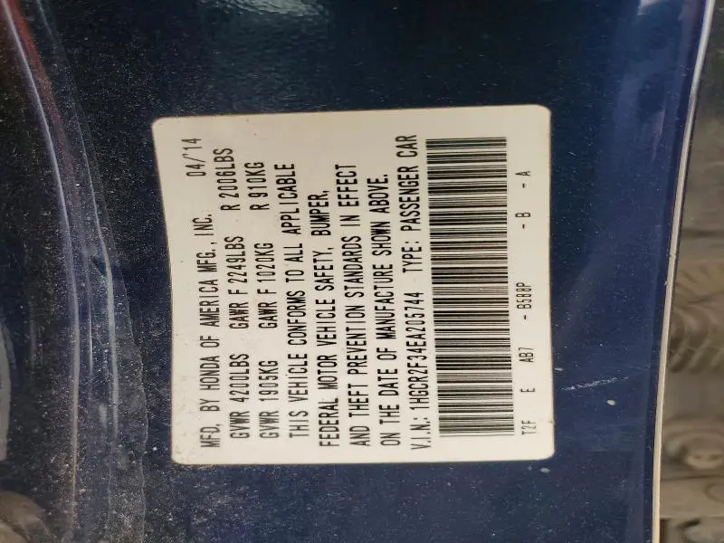 2014 HONDA ACCORD LX  