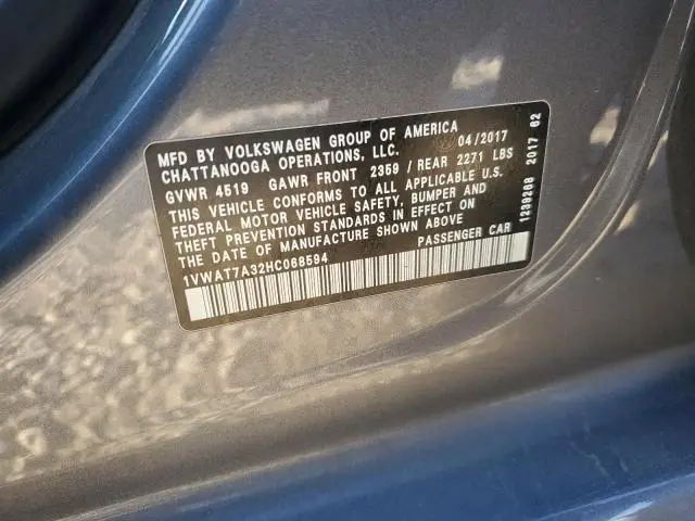 2017 VOLKSWAGEN PASSAT S  