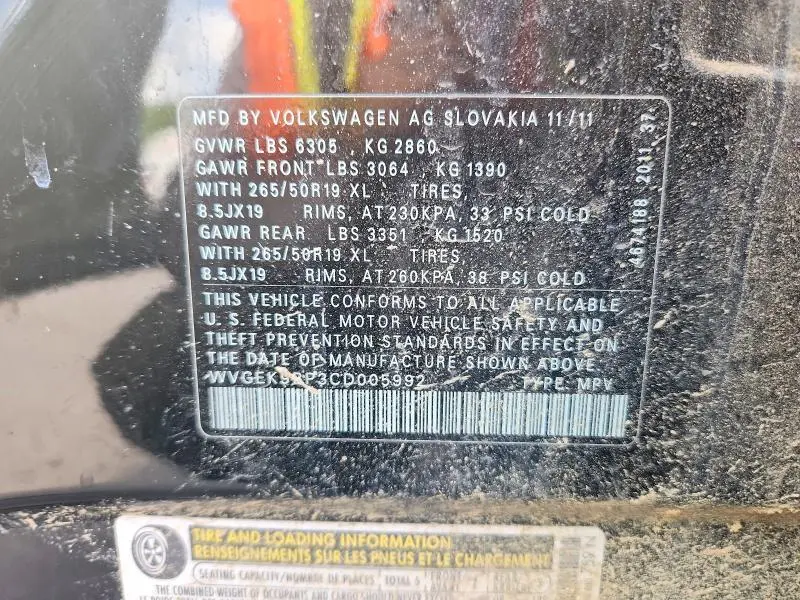 2012 VOLKSWAGEN TOUAREG V6 TDI  