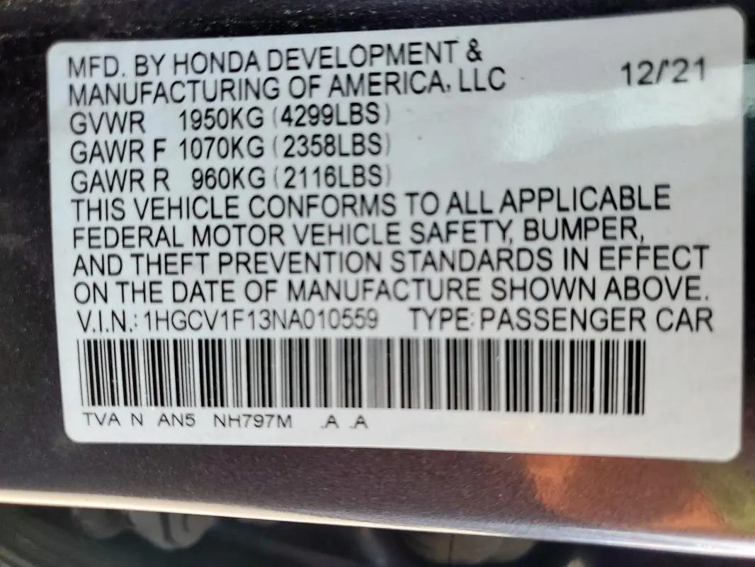 2022 HONDA ACCORD LX  