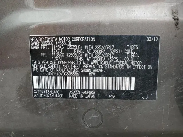 2012 TOYOTA RAV4 LIMITED  