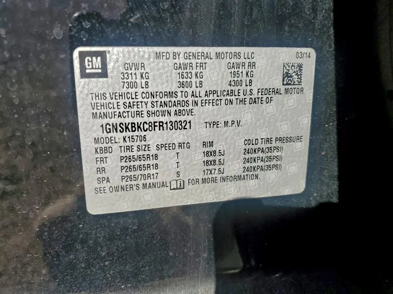 2015 CHEVROLET TAHOE K1500 LT  