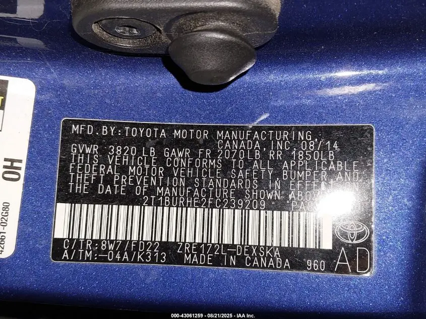 2015 TOYOTA COROLLA S PLUS