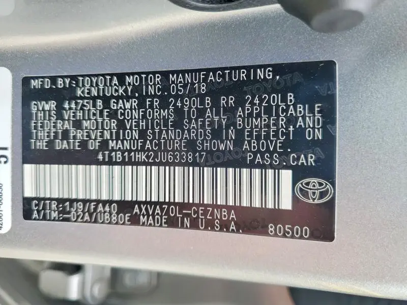2018 TOYOTA CAMRY LE  