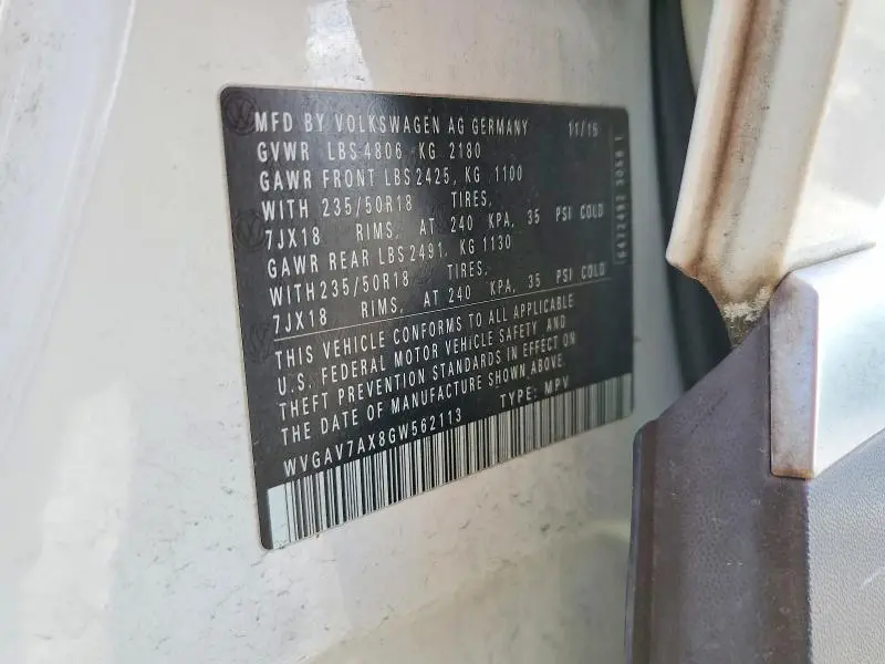 2016 VOLKSWAGEN TIGUAN S  