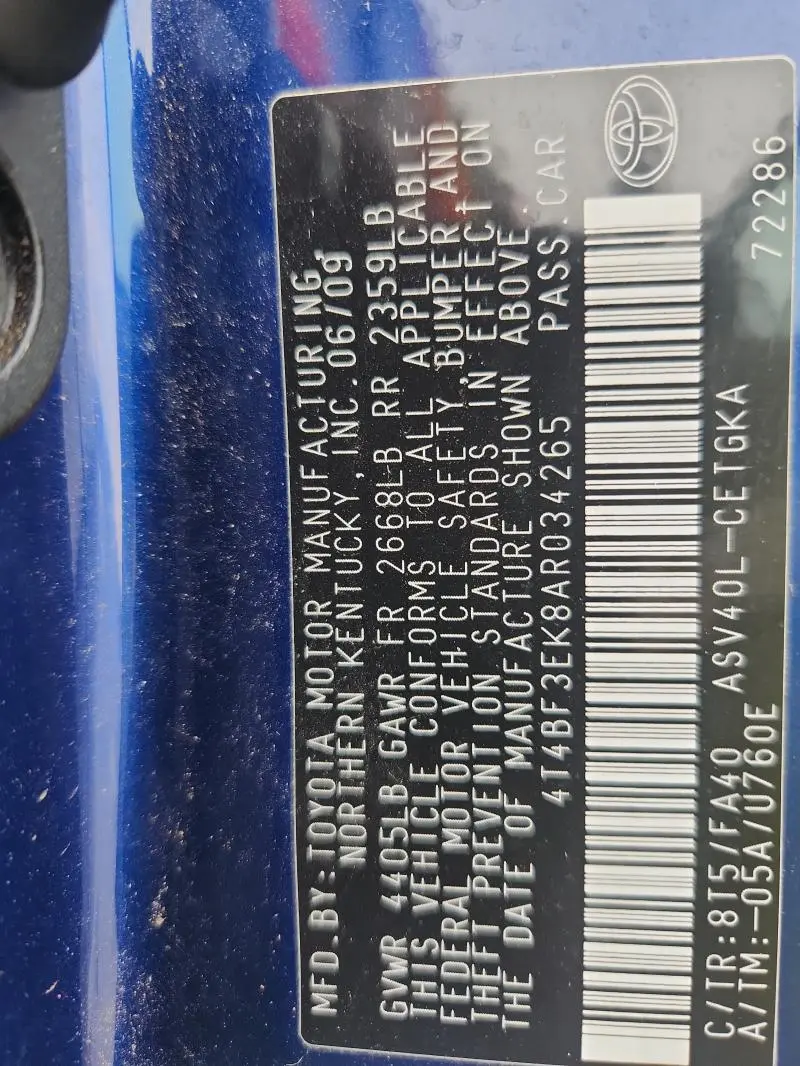 2010 TOYOTA CAMRY BASE  