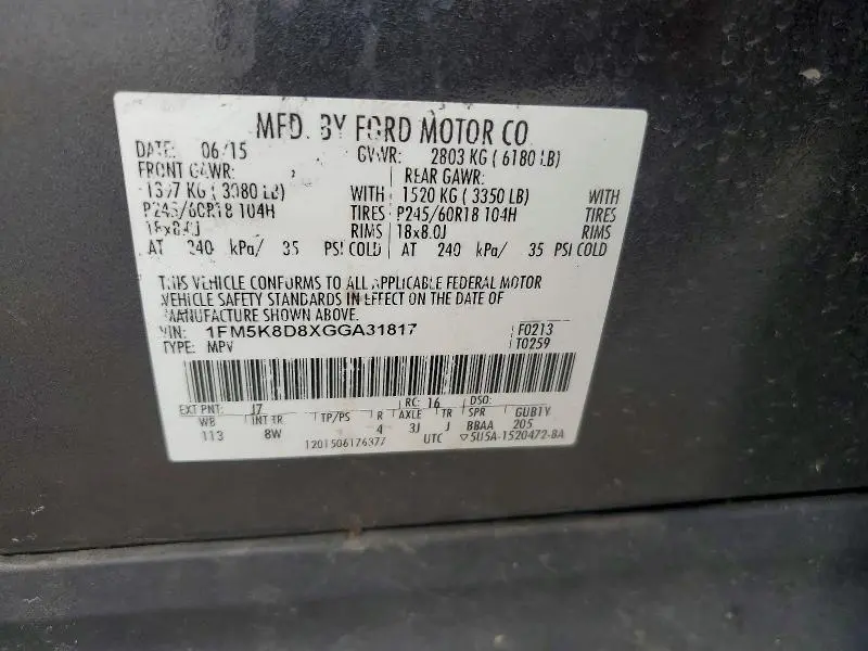 2016 FORD EXPLORER XLT  