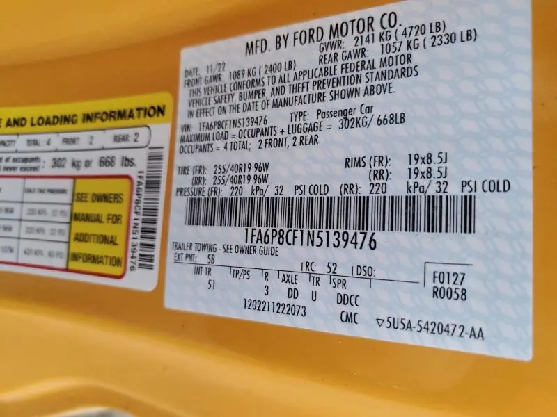 2022 FORD MUSTANG GT  