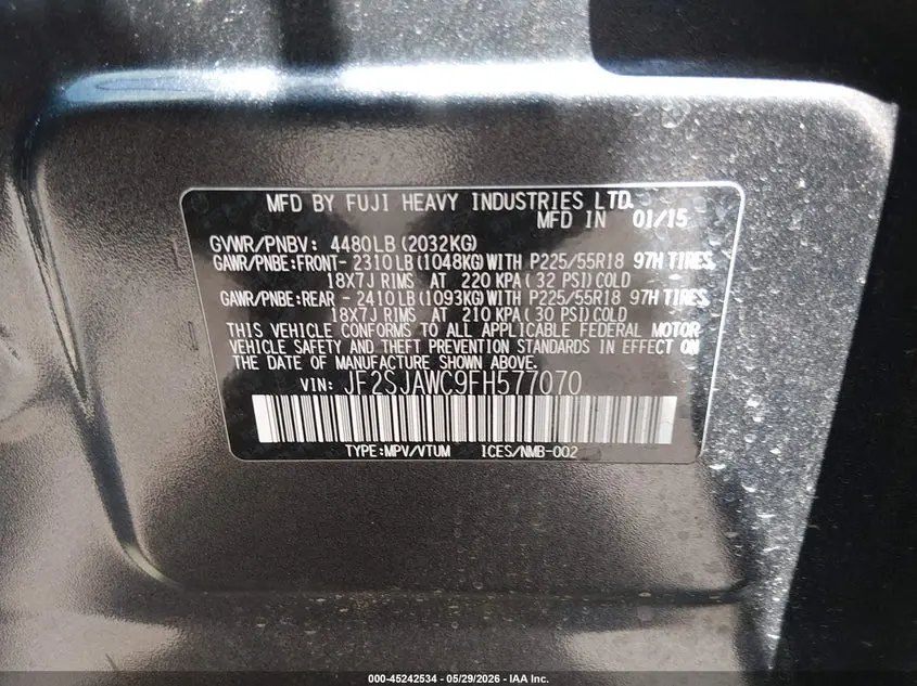 2015 SUBARU FORESTER 2.5I TOURING