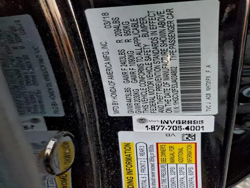 2018 HONDA ACCORD EXL  