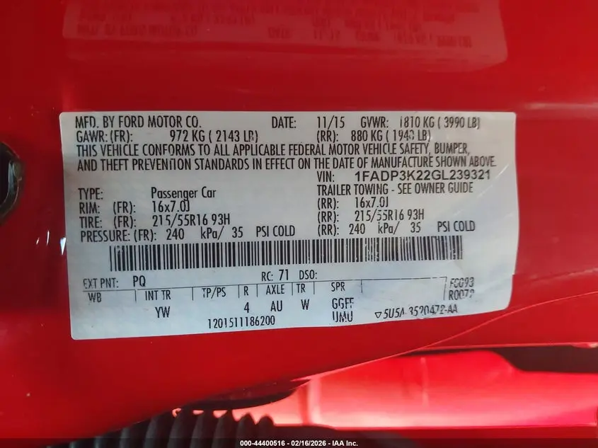 2016 FORD FOCUS SE