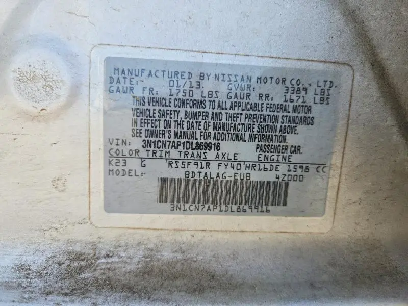 2013 NISSAN VERSA 1.6 S  