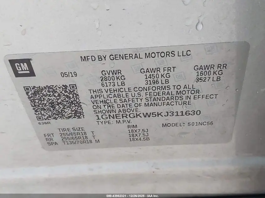 2019 CHEVROLET TRAVERSE 1LT