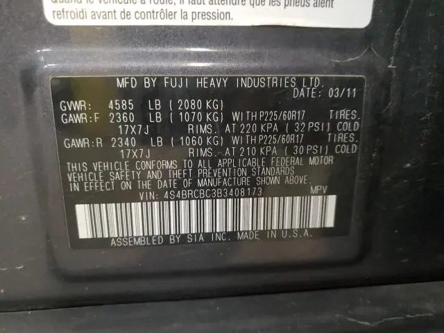 2011 SUBARU OUTBACK 2.5I PREMIUM  