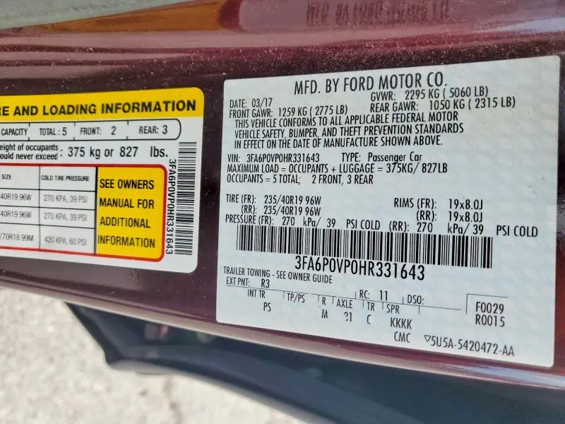 2017 FORD FUSION SPORT  