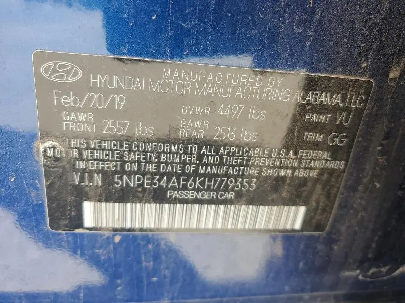 2019 HYUNDAI SONATA LIMITED  