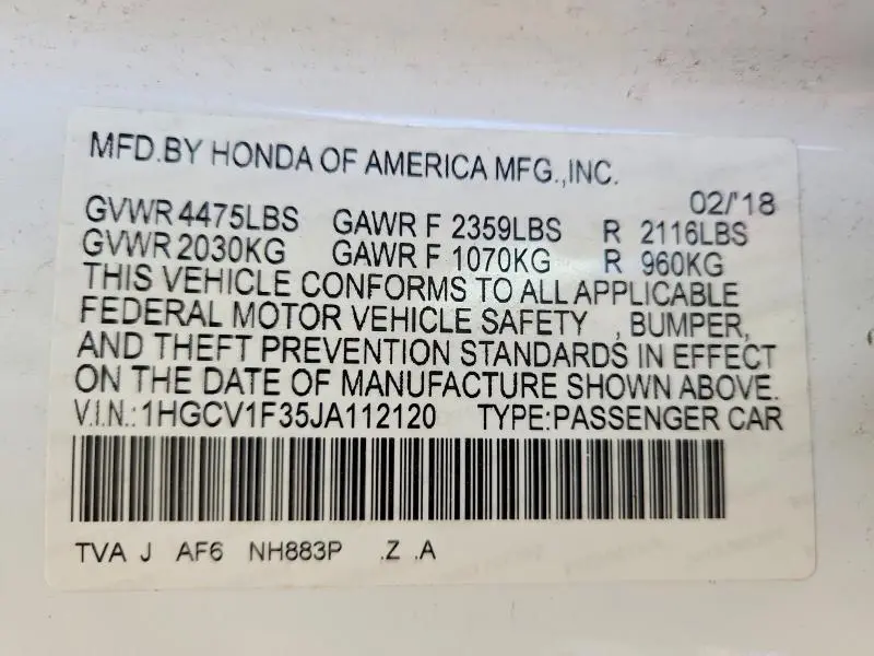 2018 HONDA ACCORD SPORT  