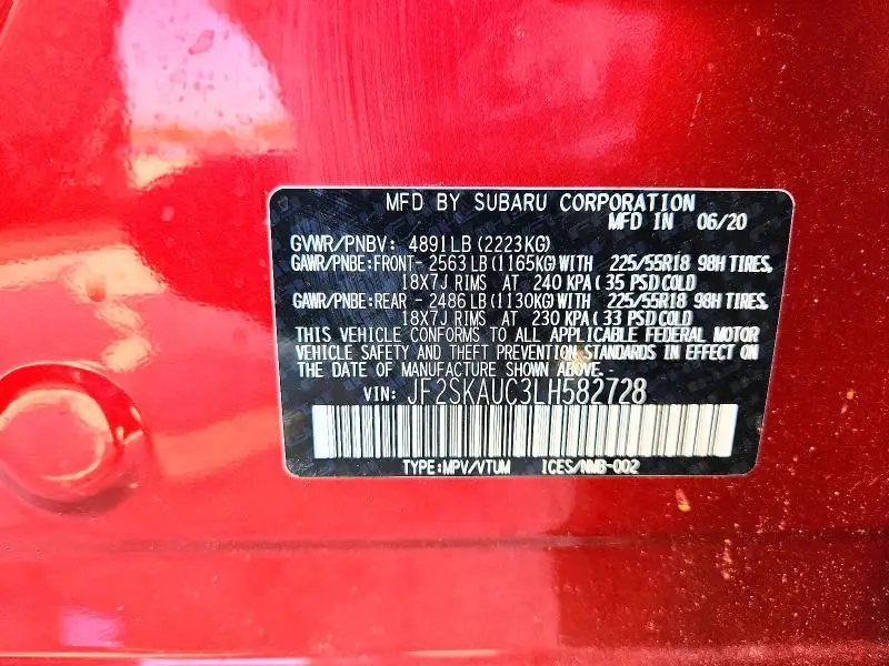 2020 SUBARU FORESTER LIMITED  