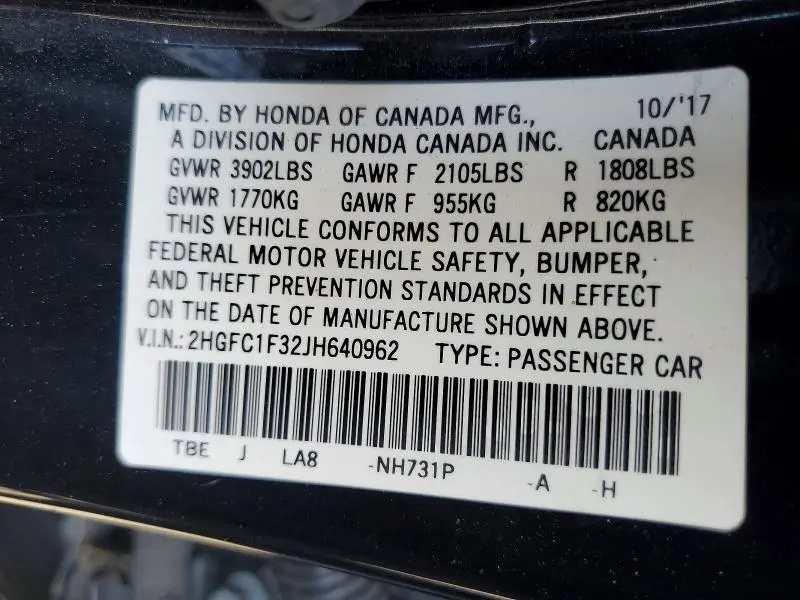 2018 HONDA CIVIC EX  