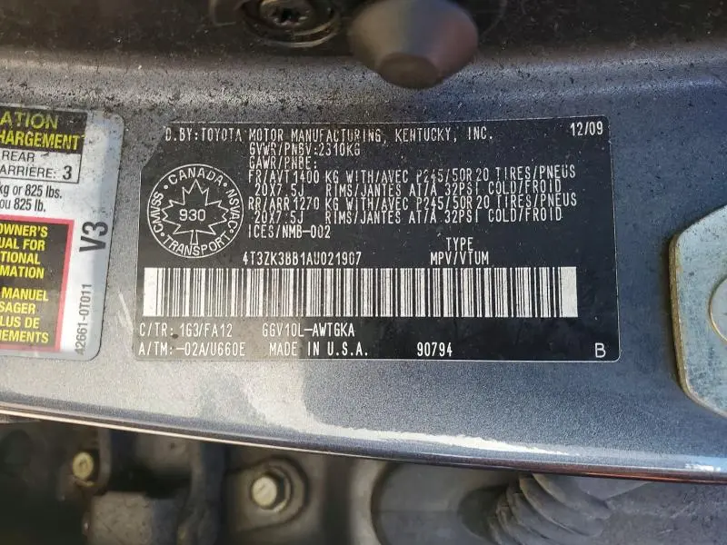2010 TOYOTA VENZA FWD V6  