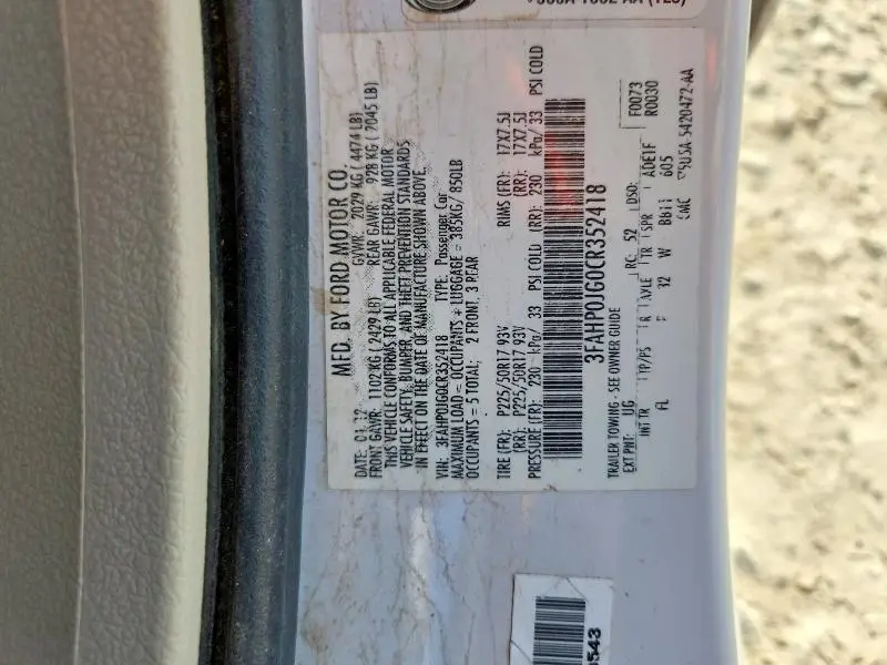 2012 FORD FUSION SEL  