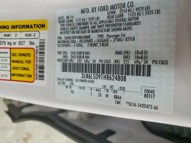 2017 LINCOLN MKZ SELECT  